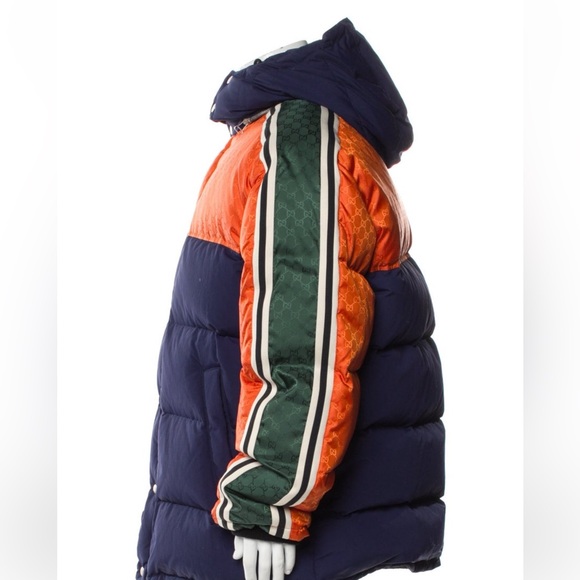 Gucci Monogram Vibrant Colorblock Orange and Navy Puffer Jacket 54IT - Picture 2 of 6